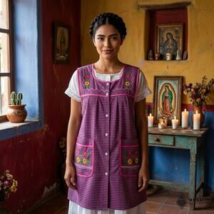 Mexican Embroidered Apron – Basic Handmade Apron with Floral Design 19X30in